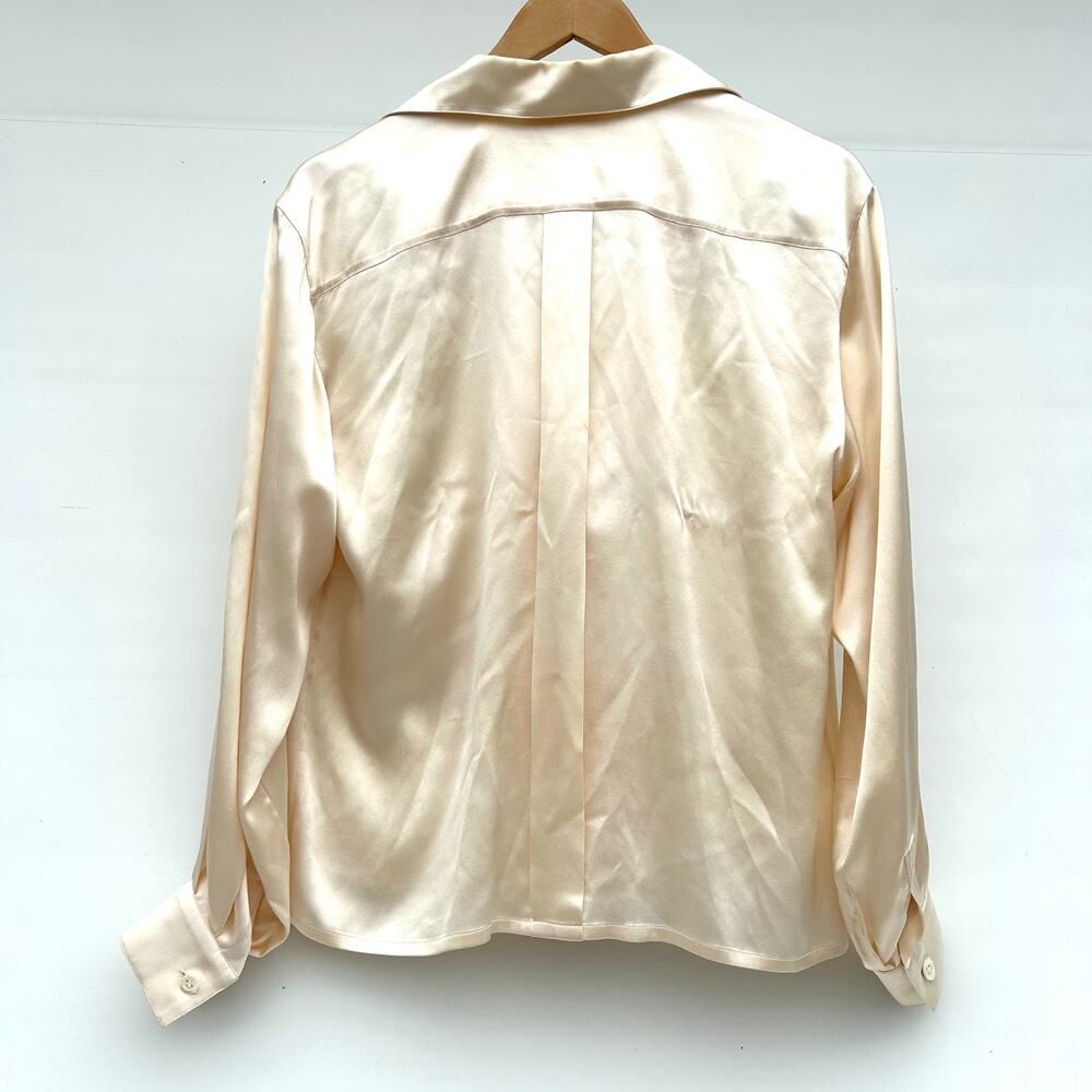 Vintage Christian Dior Cream Ecru Satin Silk Double Breasted Blouse 40 Jacket - Picture 4 of 13